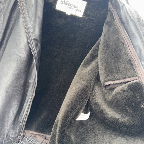 Wilsons Leather Jacket Vintage 70s Womens Black Sherpa biker Bomb Jacket Size 42 - Picture 6 of 9